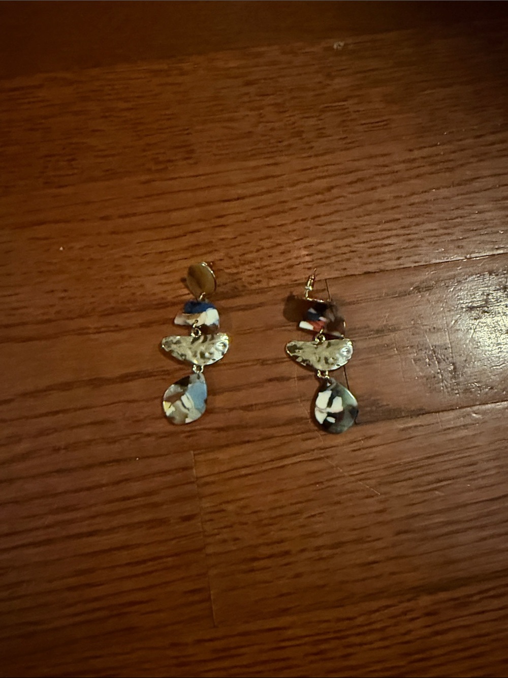 Anthropologie Blue, White and Gold Marbled Drop Earrings